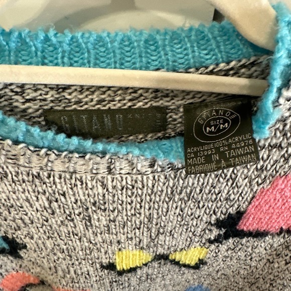 Gitano Vintage 80s-90s Black and White Knit Sweater with Colorful Bows Design - Picture 2 of 4